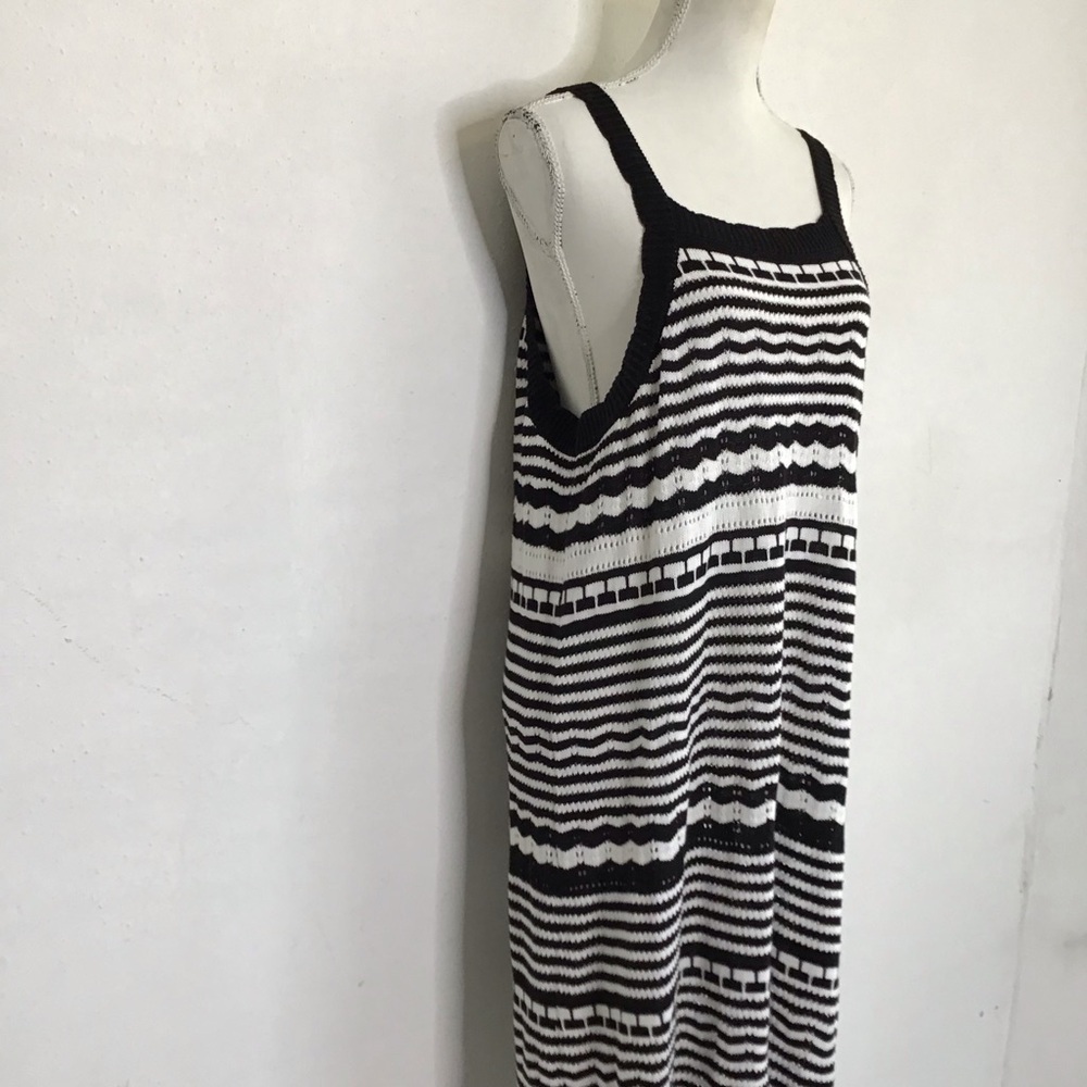 Joie Women Elegant Black White Monochrome Striped Knit Crochet Maxi Dress XL - Picture 3 of 11